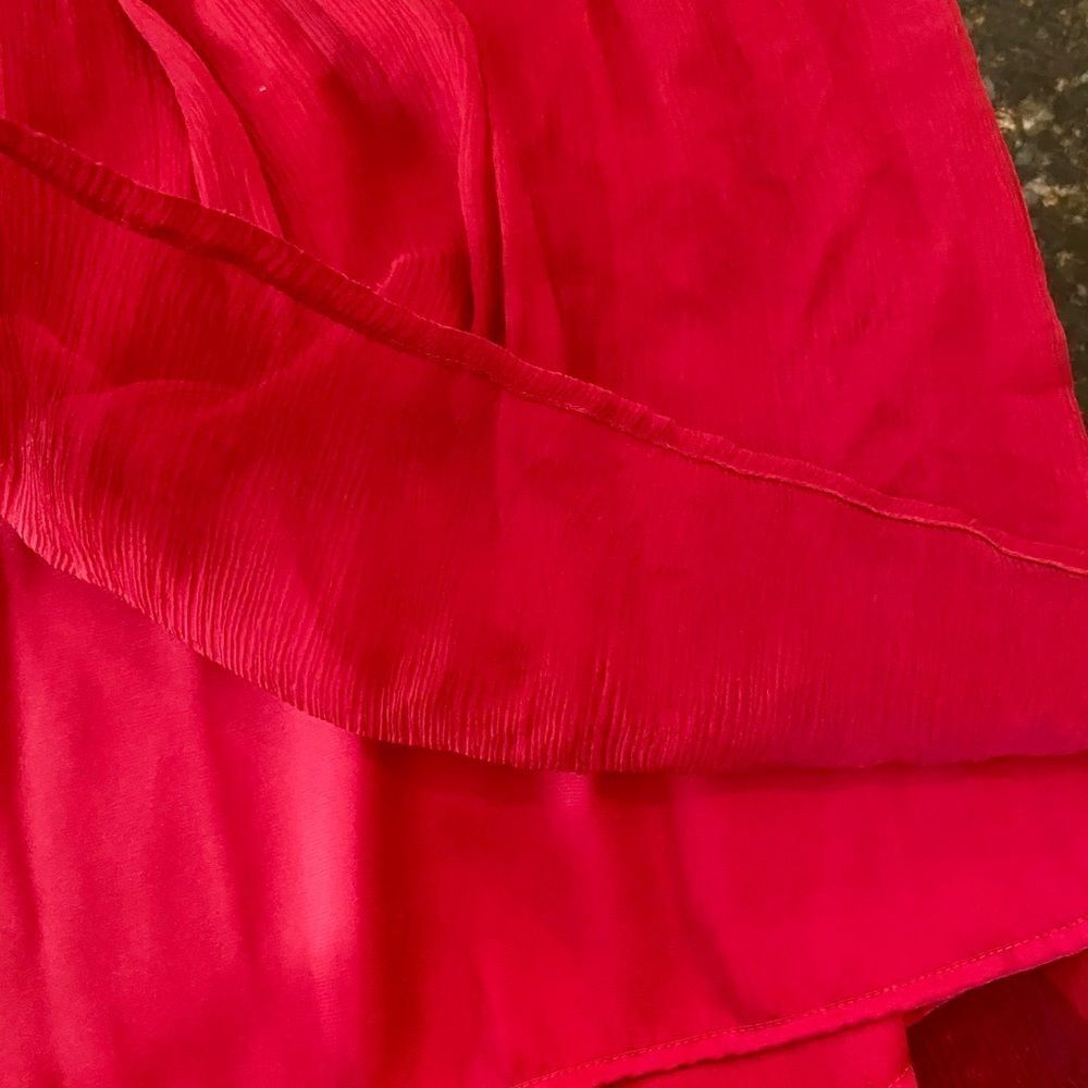 Burlapp Sz 4 💯 Silk Rosette Limed Red Dress - Picture 5 of 13